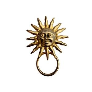 Sun Face Brooch Eyeglass Holder Gold Tone Celestial VTG Sunburst Astrology Pin